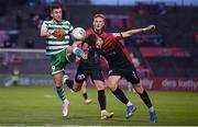 2 September 2022; Aaron Greene of Shamrock Rovers in action against Rory Feely of Bohemians during the SSE Airtricity League Premier Division match between Bohemians and Shamrock Rovers at Dalymount Park in Dublin. Photo by Stephen McCarthy/Sportsfile