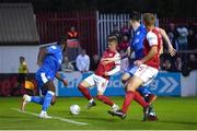 2 September 2022; Chris Forrester of St Patrick's Athletic shoots to score his side's first goal during the SSE Airtricity League Premier Division match between St Patrick's Athletic and Finn Harps at Richmond Park in Dublin. Photo by Eóin Noonan/Sportsfile