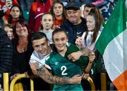 1 September 2022; Jess Ziu of Republic of Ireland celebrates with supporters after the FIFA Women's World Cup 2023 qualifier match between Republic of Ireland and Finland at Tallaght Stadium in Dublin. Photo by Stephen McCarthy/Sportsfile