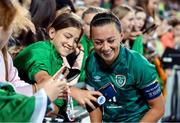 1 September 2022; Katie McCabe of Republic of Ireland with supporters after the FIFA Women's World Cup 2023 qualifier match between Republic of Ireland and Finland at Tallaght Stadium in Dublin. Photo by Stephen McCarthy/Sportsfile