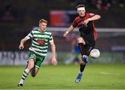 2 September 2022; Rory Feely of Bohemians in action against Rory Gaffney of Shamrock Rovers during the SSE Airtricity League Premier Division match between Bohemians and Shamrock Rovers at Dalymount Park in Dublin. Photo by Stephen McCarthy/Sportsfile