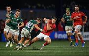 2 September 2022; Liam Coombes of Munster is tackled by James Stokes of London Irish during the pre-season friendly match between Munster and London Irish at Musgrave Park in Cork. Photo by Piaras Ó Mídheach/Sportsfile