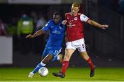 2 September 2022; Eoin Doyle of St Patrick's Athletic in action against Élie-Gael N'zeyi of Finn Harps during the SSE Airtricity League Premier Division match between St Patrick's Athletic and Finn Harps at Richmond Park in Dublin. Photo by Eóin Noonan/Sportsfile