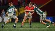 2 September 2022; Keynan Knox of Munster is tackled by Jack Coke, right, and Caolan Englefield of London Irish during the pre-season friendly match between Munster and London Irish at Musgrave Park in Cork. Photo by Piaras Ó Mídheach/Sportsfile