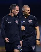 2 September 2022; Bohemians interim managers Derek Pender, left, and Trevor Croly during the SSE Airtricity League Premier Division match between Bohemians and Shamrock Rovers at Dalymount Park in Dublin. Photo by Seb Daly/Sportsfile