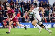 2 September 2022; Luke Marshall of Ulster on his way to scoring a try during the Pre-Season friendly match between Ulster and Exeter Chiefs at Kingspan Stadium in Belfast. Photo by John Dickson /Sportsfile