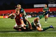 2 September 2022; Mike Haley of Munster scores his side's first try during the pre-season friendly match between Munster and London Irish at Musgrave Park in Cork. Photo by Piaras Ó Mídheach/Sportsfile