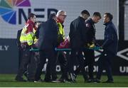 2 September 2022; Conor Kane of Shelbourne is stretchered off the pitch after picking up a knee injury after the SSE Airtricity League Premier Division match between Dundalk and Shelbourne at Casey's Field in Dundalk, Louth. Photo by Ben McShane/Sportsfile
