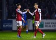 2 September 2022; Anto Breslin of St Patrick's Athletic, left, with teammate Jamie Lennon after the SSE Airtricity League Premier Division match between St Patrick's Athletic and Finn Harps at Richmond Park in Dublin. Photo by Eóin Noonan/Sportsfile
