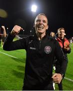 2 September 2022; Bohemians interim manager Derek Pender celebrates after his side's victory during the SSE Airtricity League Premier Division match between Bohemians and Shamrock Rovers at Dalymount Park in Dublin. Photo by Seb Daly/Sportsfile