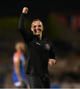 2 September 2022; Bohemians interim manager Derek Pender celebrates after the SSE Airtricity League Premier Division match between Bohemians and Shamrock Rovers at Dalymount Park in Dublin. Photo by Stephen McCarthy/Sportsfile