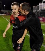 2 September 2022; Bohemians interim manager Derek Pender, right, and Liam Burt after their side's victory in the SSE Airtricity League Premier Division match between Bohemians and Shamrock Rovers at Dalymount Park in Dublin. Photo by Seb Daly/Sportsfile