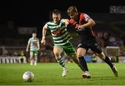 2 September 2022; Conor Levingston of Bohemians in action against Andy Lyons of Shamrock Rovers during the SSE Airtricity League Premier Division match between Bohemians and Shamrock Rovers at Dalymount Park in Dublin. Photo by Stephen McCarthy/Sportsfile