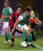 2 September 2022; Joshua Honohan of Cork City in action against Sam Verdon of Longford Town during the SSE Airtricity League First Division match between Cork City and Longford Town at Turners Cross in Cork. Photo by Michael P Ryan/Sportsfile