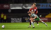 2 September 2022; Andy Lyons of Shamrock Rovers in action against Kris Twardek of Bohemians during the SSE Airtricity League Premier Division match between Bohemians and Shamrock Rovers at Dalymount Park in Dublin. Photo by Seb Daly/Sportsfile
