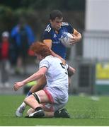 3 September 2022; Hugo McLaughlin of Leinster gets past the tackle of Joe Hopes of Ulster during the U19 Age-Grade Interprovincial Series match between Leinster and Ulster at Energia Park in Dublin. Photo by Ben McShane/Sportsfile