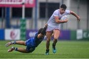 3 September 2022; Lukas Kenny of Ulster is tackled by Sam Berman of Leinster during the U19 Age-Grade Interprovincial Series match between Leinster and Ulster at Energia Park in Dublin. Photo by Ben McShane/Sportsfile