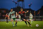 2 September 2022; Kris Twardek of Bohemians in action against Ronan Finn of Shamrock Rovers during the SSE Airtricity League Premier Division match between Bohemians and Shamrock Rovers at Dalymount Park in Dublin. Photo by Stephen McCarthy/Sportsfile