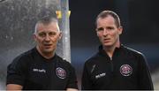 2 September 2022; Bohemians interim managers Trevor Croly, left, and Derek Pender during the SSE Airtricity League Premier Division match between Bohemians and Shamrock Rovers at Dalymount Park in Dublin. Photo by Stephen McCarthy/Sportsfile