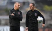 2 September 2022; Bohemians interim managers Trevor Croly, left, and Derek Pender during the SSE Airtricity League Premier Division match between Bohemians and Shamrock Rovers at Dalymount Park in Dublin. Photo by Stephen McCarthy/Sportsfile
