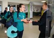 4 September 2022; Ciara Grant at Dublin Airport ahead of the team's chartered flight to Bratislava for their FIFA Women's World Cup 2023 Qualifier against Slovakia, at Senec, on Tuesday next. Photo by Stephen McCarthy/Sportsfile