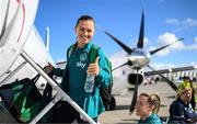 4 September 2022; Katie McCabe at Dublin Airport ahead of the team's chartered flight to Bratislava for their FIFA Women's World Cup 2023 Qualifier against Slovakia, at Senec, on Tuesday next. Photo by Stephen McCarthy/Sportsfile