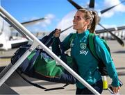 4 September 2022; Chloe Mustaki at Dublin Airport ahead of the team's chartered flight to Bratislava for their FIFA Women's World Cup 2023 Qualifier against Slovakia, at Senec, on Tuesday next. Photo by Stephen McCarthy/Sportsfile