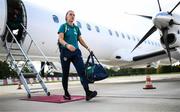 4 September 2022; Katie McCabe at Bratislava Airport upon the arrival of the team's chartered flight from Dublin for their FIFA Women's World Cup 2023 Qualifier against Slovakia, at Senec, on Tuesday next. Photo by Stephen McCarthy/Sportsfile