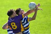 4 September 2022; Conor Casey of Kilmacud Crokes in action against Seán Cooney of Templeogue Synge Street, right, during the Dublin County Senior Club Football Championship Group 1 match between Kilmacud Crokes and Templeogue Synge Street at Parnell Park in Dublin. Photo by Piaras Ó Mídheach/Sportsfile