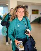 4 September 2022; Leanne Kiernan at Dublin Airport ahead of the team's chartered flight to Bratislava for their FIFA Women's World Cup 2023 Qualifier against Slovakia, at Senec, on Tuesday next. Photo by Stephen McCarthy/Sportsfile