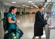 4 September 2022; Jess Ziu at Dublin Airport ahead of the team's chartered flight to Bratislava for their FIFA Women's World Cup 2023 Qualifier against Slovakia, at Senec, on Tuesday next. Photo by Stephen McCarthy/Sportsfile
