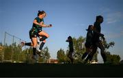 4 September 2022; Megan Campbell, left, and Louise Quinn during a Republic of Ireland Women training session at Stadium ŠK Tomášov in Tomášov, Slovakia. Photo by Stephen McCarthy/Sportsfile