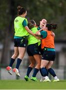 4 September 2022; Players, from left, Megan Campbell, Katie McCabe, Áine O'Gorman and Lucy Quinn during a Republic of Ireland Women training session at Stadium ŠK Tomášov in Tomášov, Slovakia. Photo by Stephen McCarthy/Sportsfile