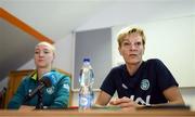 5 September 2022; Manager Vera Pauw and Louise Quinn during a Republic of Ireland Women press conference at National Training Centre in Senec, Slovakia. Photo by Stephen McCarthy/Sportsfile