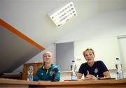 5 September 2022; Manager Vera Pauw and Louise Quinn during a Republic of Ireland Women press conference at National Training Centre in Senec, Slovakia. Photo by Stephen McCarthy/Sportsfile