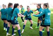 5 September 2022; Claire O'Riordan with team-mates, from left, Heather Payne, Áine O'Gorman, Katie McCabe and Harriet Scott during a Republic of Ireland Women training session at National Training Centre in Senec, Slovakia. Photo by Stephen McCarthy/Sportsfile