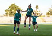 5 September 2022; Leanne Kiernan with Claire O'Riordan, left, and Megan Campbell, right, during a Republic of Ireland Women training session at National Training Centre in Senec, Slovakia. Photo by Stephen McCarthy/Sportsfile