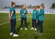6 September 2022; Republic of Ireland players, from left, Saoirse Noonan, Aoibheann Clancy, Ellen Molloy and Jessie Stapleton before the FIFA Women's World Cup 2023 Qualifier match between Slovakia and Republic of Ireland at National Training Centre in Senec, Slovakia. Photo by Stephen McCarthy/Sportsfile