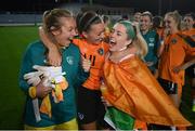 6 September 2022; Republic of Ireland players, from left, Grace Moloney, Katie McCabe and Denise O'Sullivan celebrate after the FIFA Women's World Cup 2023 Qualifier match between Slovakia and Republic of Ireland at National Training Centre in Senec, Slovakia. Photo by Stephen McCarthy/Sportsfile