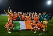 6 September 2022; Republic of Ireland players and staff celebrate after the FIFA Women's World Cup 2023 Qualifier match between Slovakia and Republic of Ireland at National Training Centre in Senec, Slovakia. Photo by Stephen McCarthy/Sportsfile