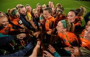 6 September 2022; Republic of Ireland captain Katie McCabe, manager Vera Pauw and team-mates celebrate after the FIFA Women's World Cup 2023 Qualifier match between Slovakia and Republic of Ireland at National Training Centre in Senec, Slovakia. Photo by Stephen McCarthy/Sportsfile