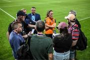6 September 2022; Megan Campbell of Republic of Ireland speaks to journalists after the FIFA Women's World Cup 2023 Qualifier match between Slovakia and Republic of Ireland at National Training Centre in Senec, Slovakia. Photo by Stephen McCarthy/Sportsfile