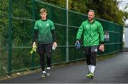 7 September 2022; Goalkeepers Tom Leitis, left, and Alan Mannus before a Shamrock Rovers squad training session at Roadstone Sports Club in Dublin. Photo by Seb Daly/Sportsfile