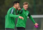 7 September 2022; Daniel Cleary, right, and Aaron Greene during a Shamrock Rovers squad training session at Roadstone Sports Club in Dublin. Photo by Seb Daly/Sportsfile