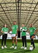 8 September 2022; In attendance at the launch of Sport Ireland’s Changing the Game campaign at Sport Ireland Campus in Dublin are, from left, Paralympic Swimmer Róisín Ní Ríain, Kerry footballer Stefan Okunbor, Irish Olympic boxer Michaela Walsh and Republic of Ireland International footballer Savannah McCarthy. This campaign supports Sport Ireland’s Diversity and Inclusion Policy in Sport which expresses its vision for a sport sector that celebrates diversity, promotes inclusion, and is pro-active in providing opportunities for lifelong participation for everyone. Photo by Sam Barnes/Sportsfile