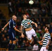 8 September 2022; Lee Grace of Shamrock Rovers in action against Marcus Danielson of Djurgården during the UEFA Europa Conference League Group F match between Shamrock Rovers and Djurgården at Tallaght Stadium in Dublin. Photo by Eóin Noonan/Sportsfile