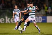 8 September 2022; Gary O'Neill of Shamrock Rovers in action against Besard Sabovic of Djurgården during the UEFA Europa Conference League group F match between Shamrock Rovers and Djurgården at Tallaght Stadium in Dublin. Photo by Seb Daly/Sportsfile
