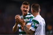 8 September 2022; Ronan Finn of Shamrock Rovers with teammate Sean Kavanagh after the UEFA Europa Conference League Group F match between Shamrock Rovers and Djurgården at Tallaght Stadium in Dublin. Photo by Eóin Noonan/Sportsfile