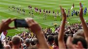 24 July 2022; Both teams parade behind the Artane Band before the GAA Football All-Ireland Senior Championship Final match between Kerry and Galway at Croke Park in Dublin. Photo by Piaras Ó Mídheach/Sportsfile