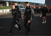 9 September 2022; Ali Coote, left, and Declan McDaid of Bohemians arrive before the SSE Airtricity League Premier Division match between Derry City and Bohemians at The Ryan McBride Brandywell Stadium in Derry. Photo by Ramsey Cardy/Sportsfile